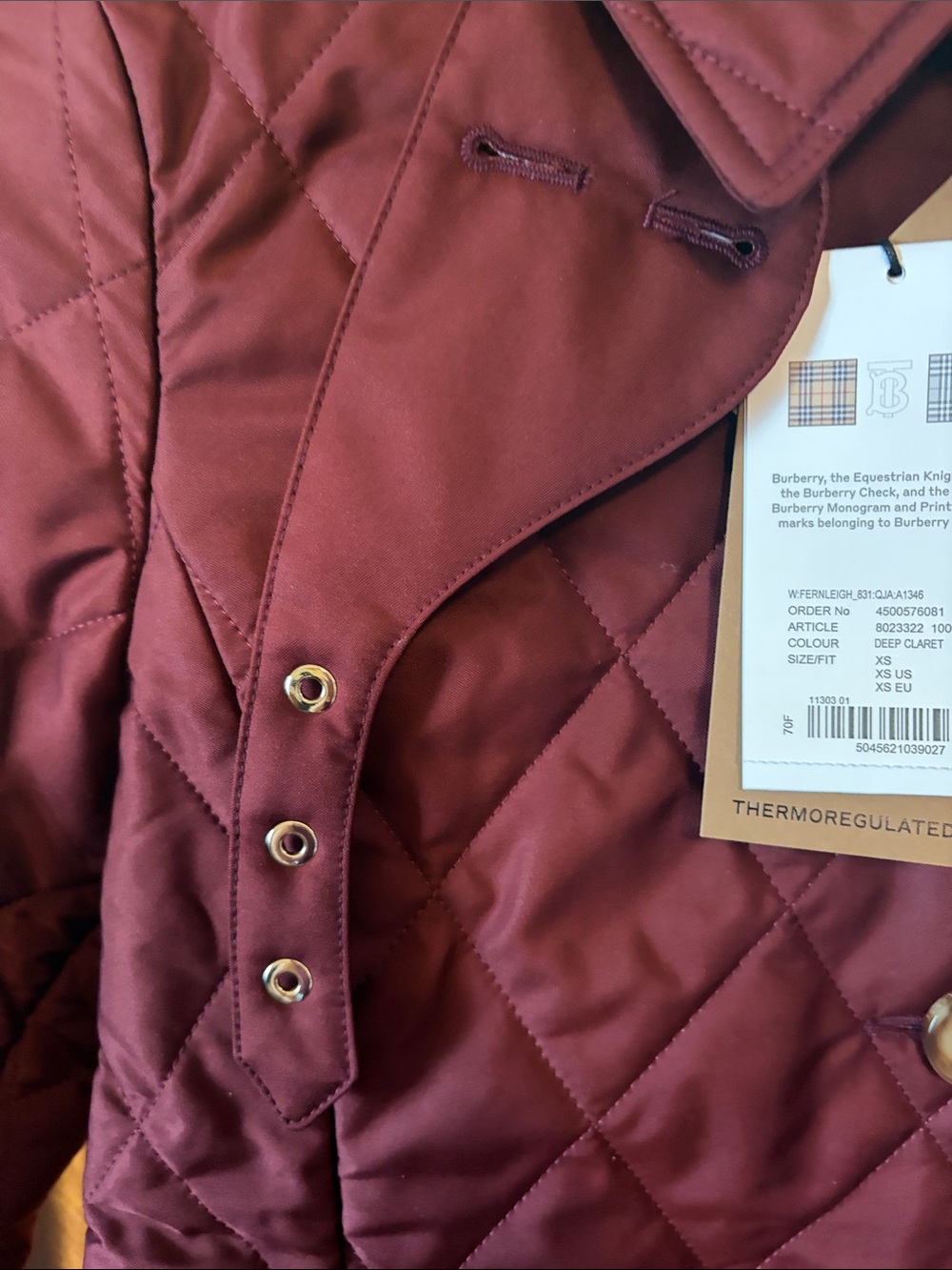 NWT Burberry Fernleigh Quilted Women's Jacket in Deep Burgundy XS - Picture 6 of 13